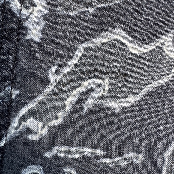 ROOTS‎ Men's M 100% Linen Allover Lakes Print Button Up Shirt Blue Summer Resort - Picture 5 of 13